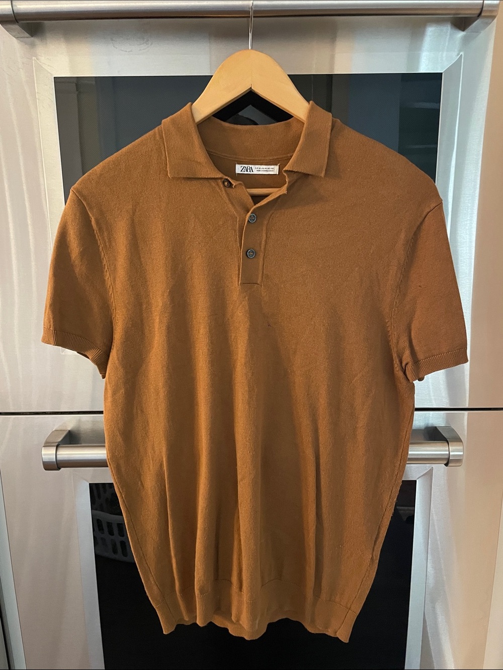 Zara Men Short Sleeve Polo in Camel